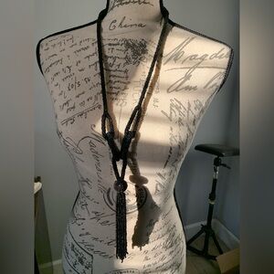 Black seed bead tassel necklace